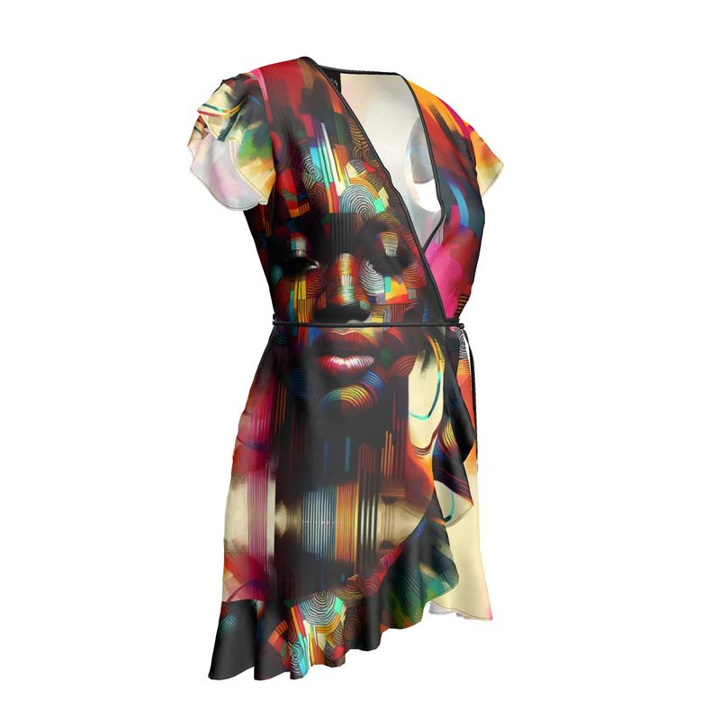 Avelò Creative Wrap Mini Dress – Multicolor Artistic Design