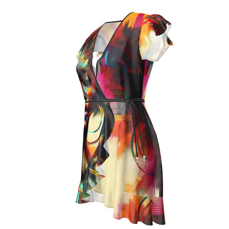 Avelò Creative Wrap Mini Dress – Multicolor Artistic Design