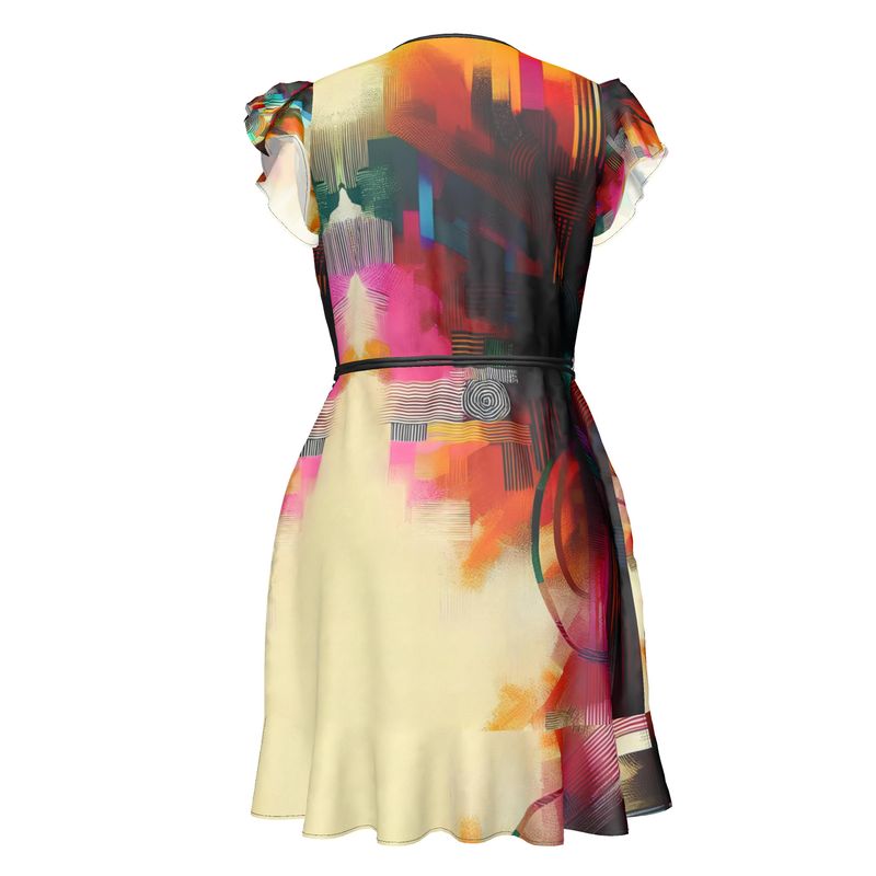Avelò Creative Wrap Mini Dress – Multicolor Artistic Design